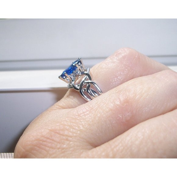 925 STERLING SILVER Marquise Blue Spinel Celtic Knot Ring - Picture 5 of 16